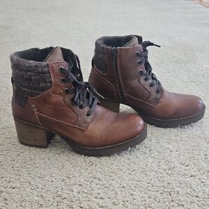 Bull Boxer Cozy Brown Ankle Booties Handmade Leather with Knit Cuff.